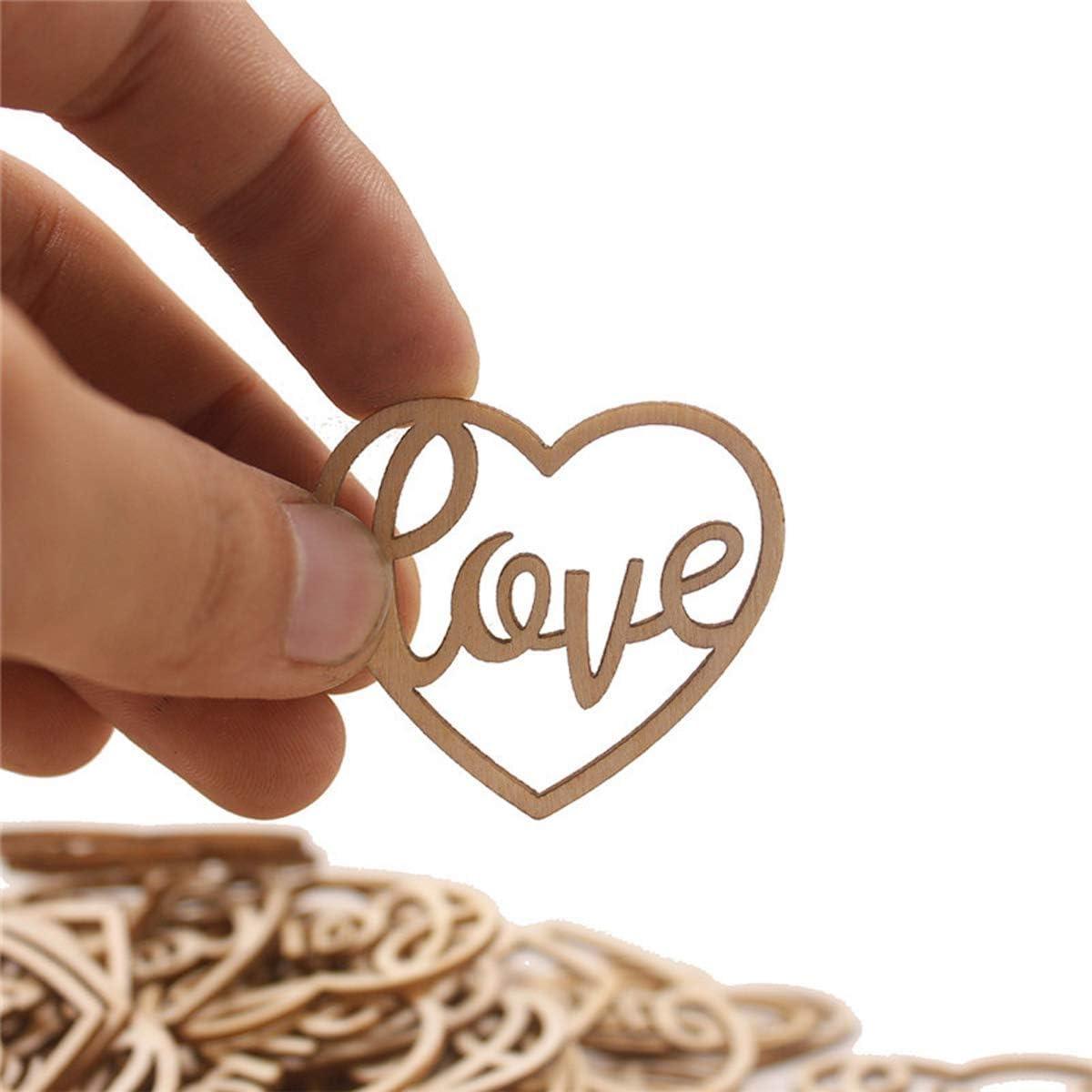 50PCS Wood Hearts Slices Wooden Discs Heart Shaped Embellishment for Wedding Decor Arts Crafts DIY Photo Album Decoration - Haoser