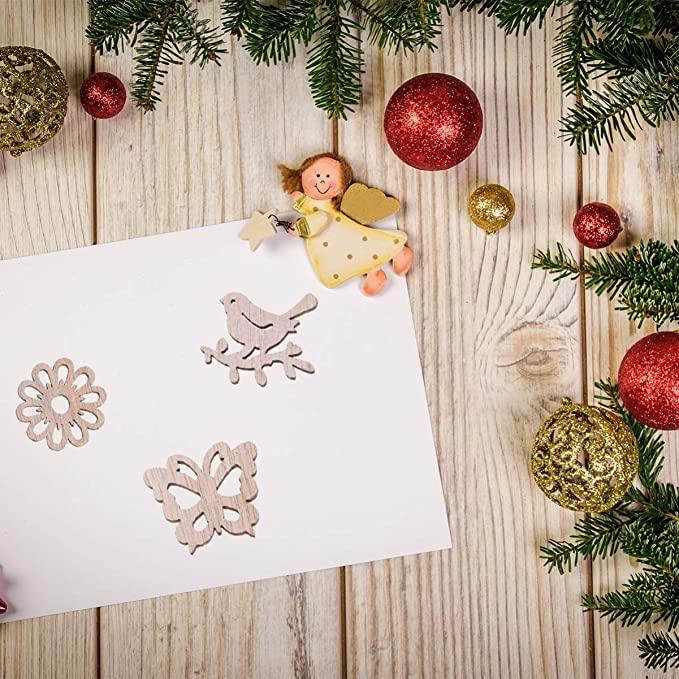 100pcs Wooden Slices Wooden Embellishments Wooden Shapes Cutouts Wooden Flower Butterfly Birds Craft Slice Unfinished Wood Discs for DIY Crafts Wooden Cutouts Project Wooden Shapes 1.5*1.5 inch - Haoser