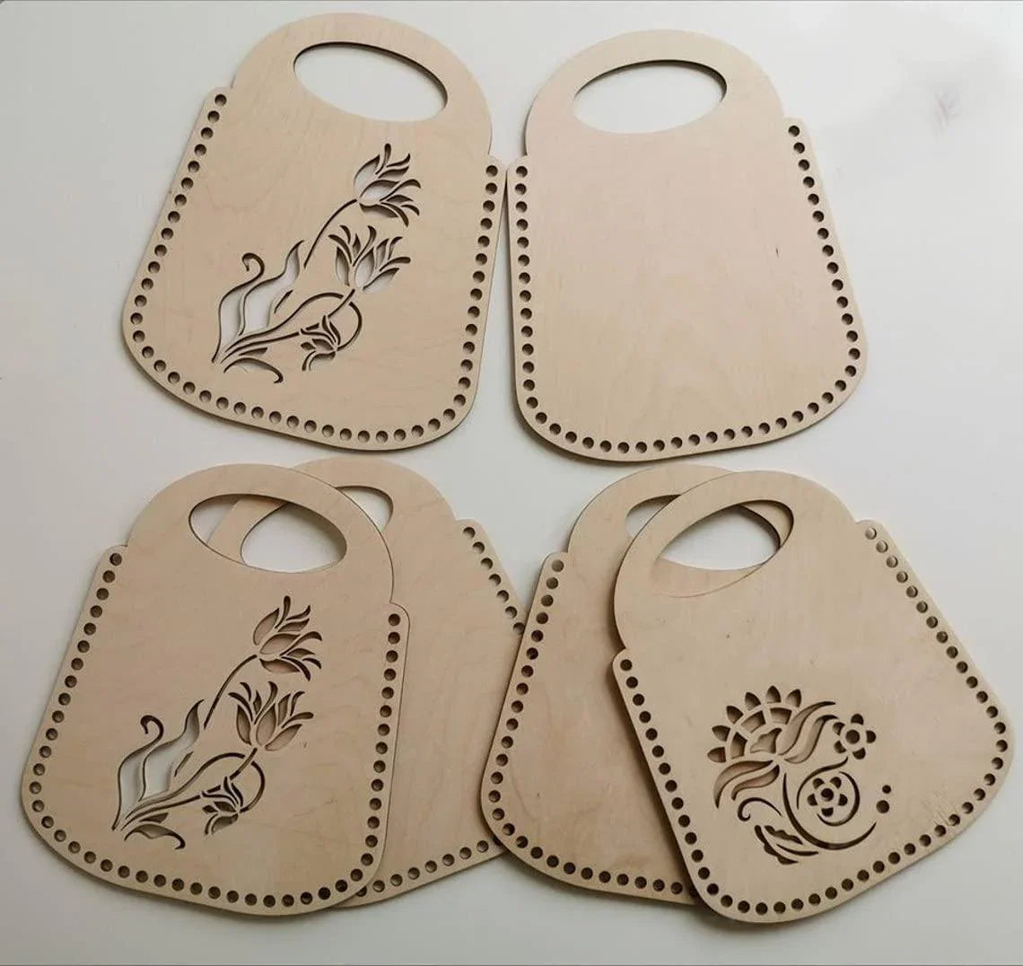 Pack of 2 Wooden Front and Back Bottoms: Handbag & Crochet Basket Bases - Haoser