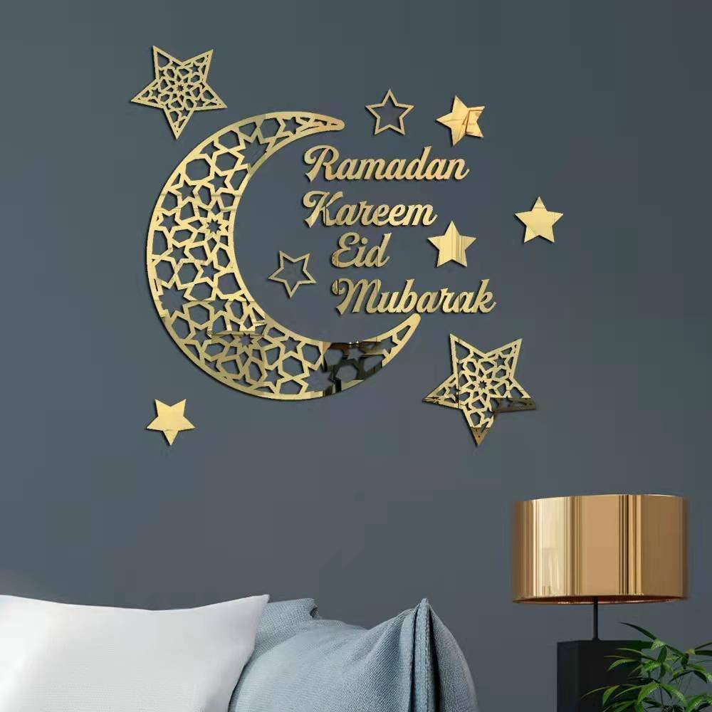 Decorations Ramadan Decor Eid Al Adha Star And Moon Islamic Wall Mirror Decor Stickers For Home Decor (Gold -Ramadan Kareem) - Haoser
