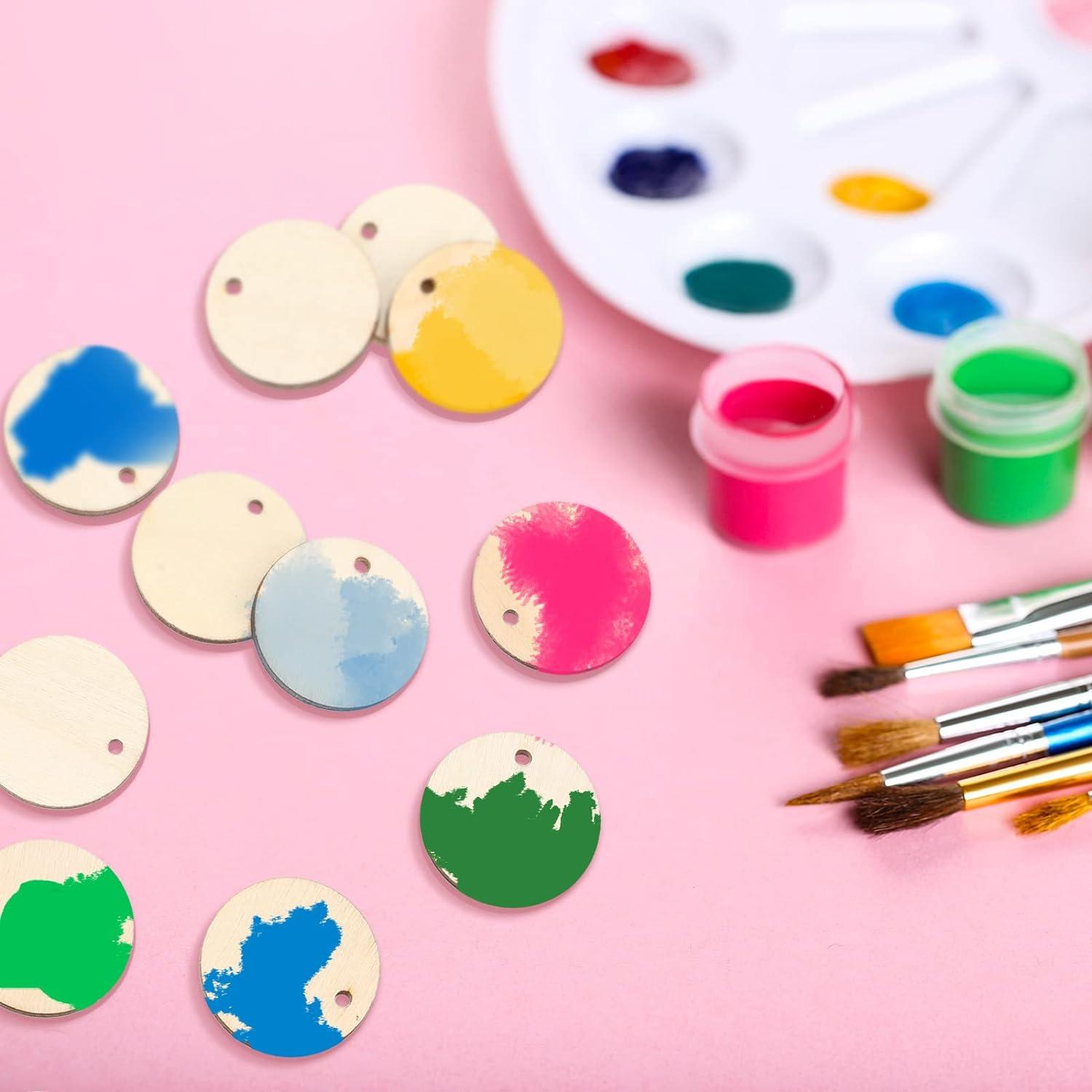 100 Pieces Unfinished Round Wooden Circles with Holes Round Wood Discs for Crafts Blank Natural Wood Circle Cutouts for DIY Crafts Party Birthday Christmas Decoration (2 Inch) - Haoser