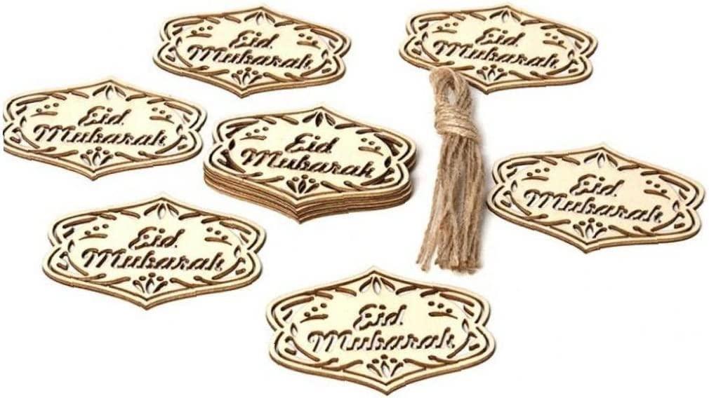 Haoser Unfinished Wood Eid Ramadan Cutouts Wood 10 Pieces DIY Hanging Decorations for Mubarak Muslim Islam Festival Home Party Accesories - Haoser