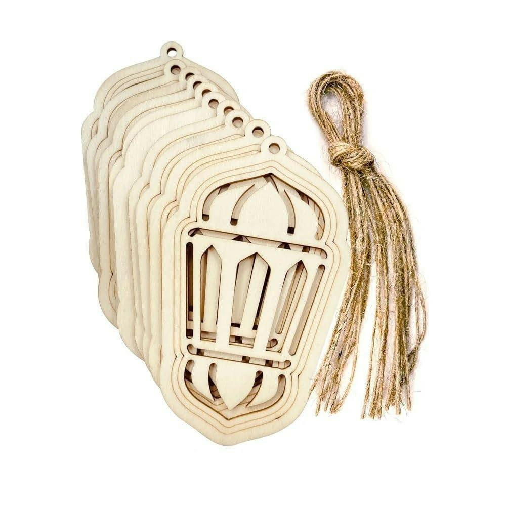 Haoser Set of 10 Eid Special Wooden Pendants, Islamic Festival Decorations, Crescent Moon and Star Design, Handcrafted Eid Mubarak Gifts, Wooden Eid Ornaments, Ramadan and Eid Home Decor (DGN-5) - Haoser