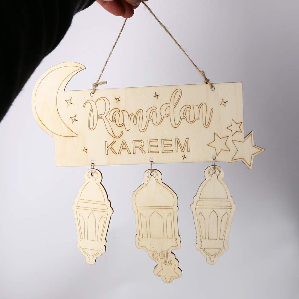 Haoser Wooden Eid Mubarak Hanging Pendant Ramadan Crescent Pattern DIY Crafts Ornament Festival Decoration - Haoser