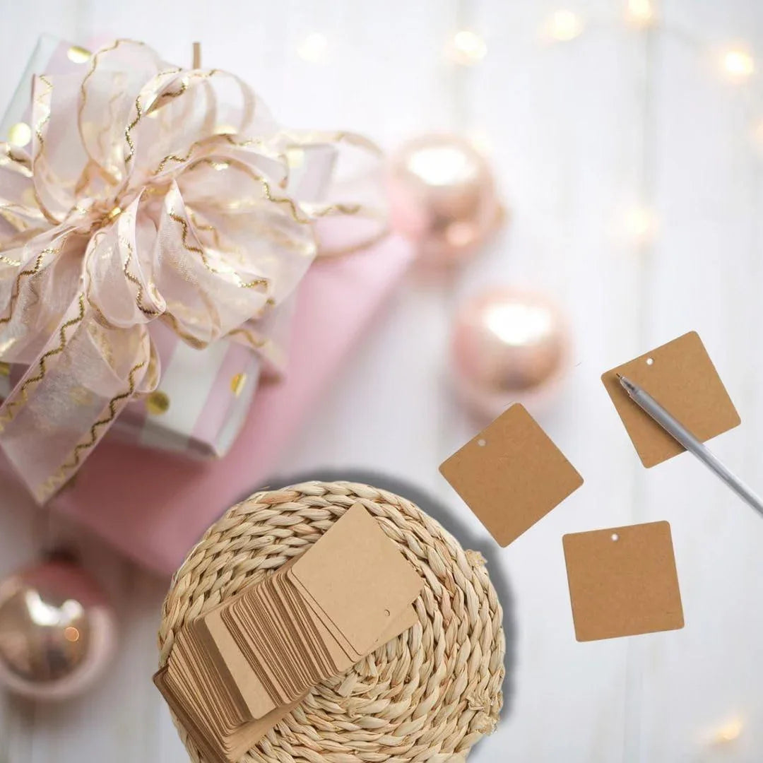 50pcs Circle Shaped Brown Kraft Paper Double-Sided Writable Handmade Tag with Natural Jute Twine for Gift & Thanksgiving Tag (6cmX6cm)_A1 - Haoser