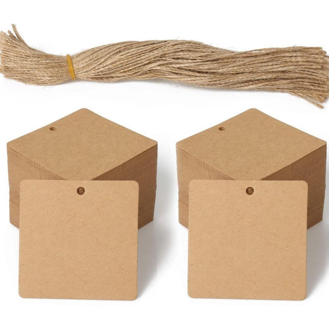 50pcs Circle Shaped Brown Kraft Paper Double-Sided Writable Handmade Tag with Natural Jute Twine for Gift & Thanksgiving Tag (6cmX6cm)_A1 - Haoser
