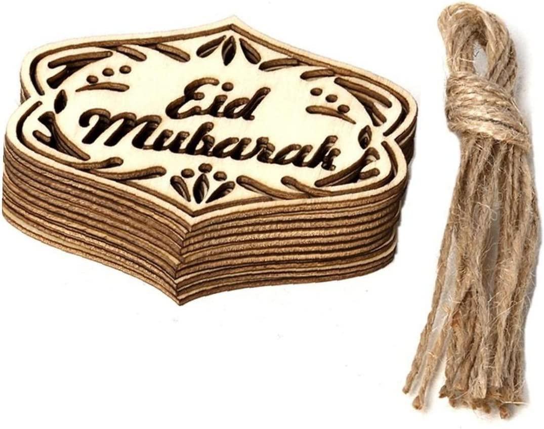 Haoser Unfinished Wood Eid Ramadan Cutouts Wood 10 Pieces DIY Hanging Decorations for Mubarak Muslim Islam Festival Home Party Accesories - Haoser