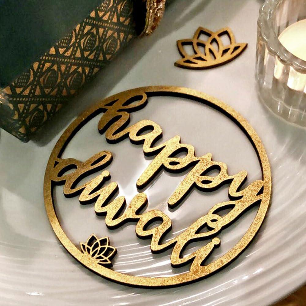 Haoser Pack of 6 Wooden Cutout Happy Diwali Tags - Haoser