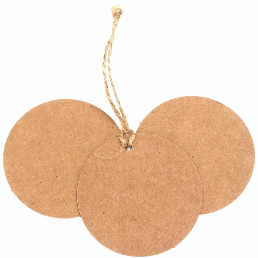 50pcs Circle Shaped Brown Kraft Paper Double-Sided Writable Handmade Tag with Natural Jute Twine for Gift & Thanksgiving Tag (6cmX6cm)_A1 - Haoser