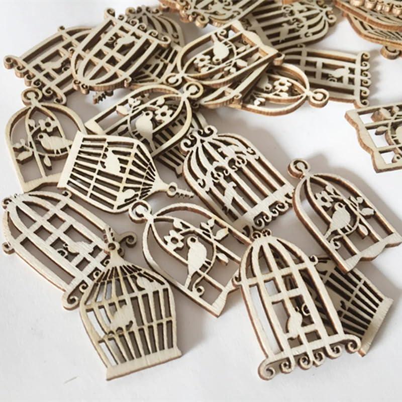 40 Pcs Wooden Slices Cute Bird Cage Shape Embellishments Ornament Wood for Party Decoration DIY Craft Supplies - Haoser