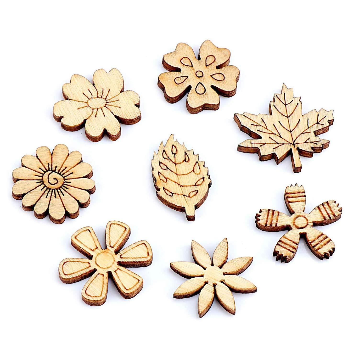 200-Piece Wooden Flower Leaf Embellishments - Haoser