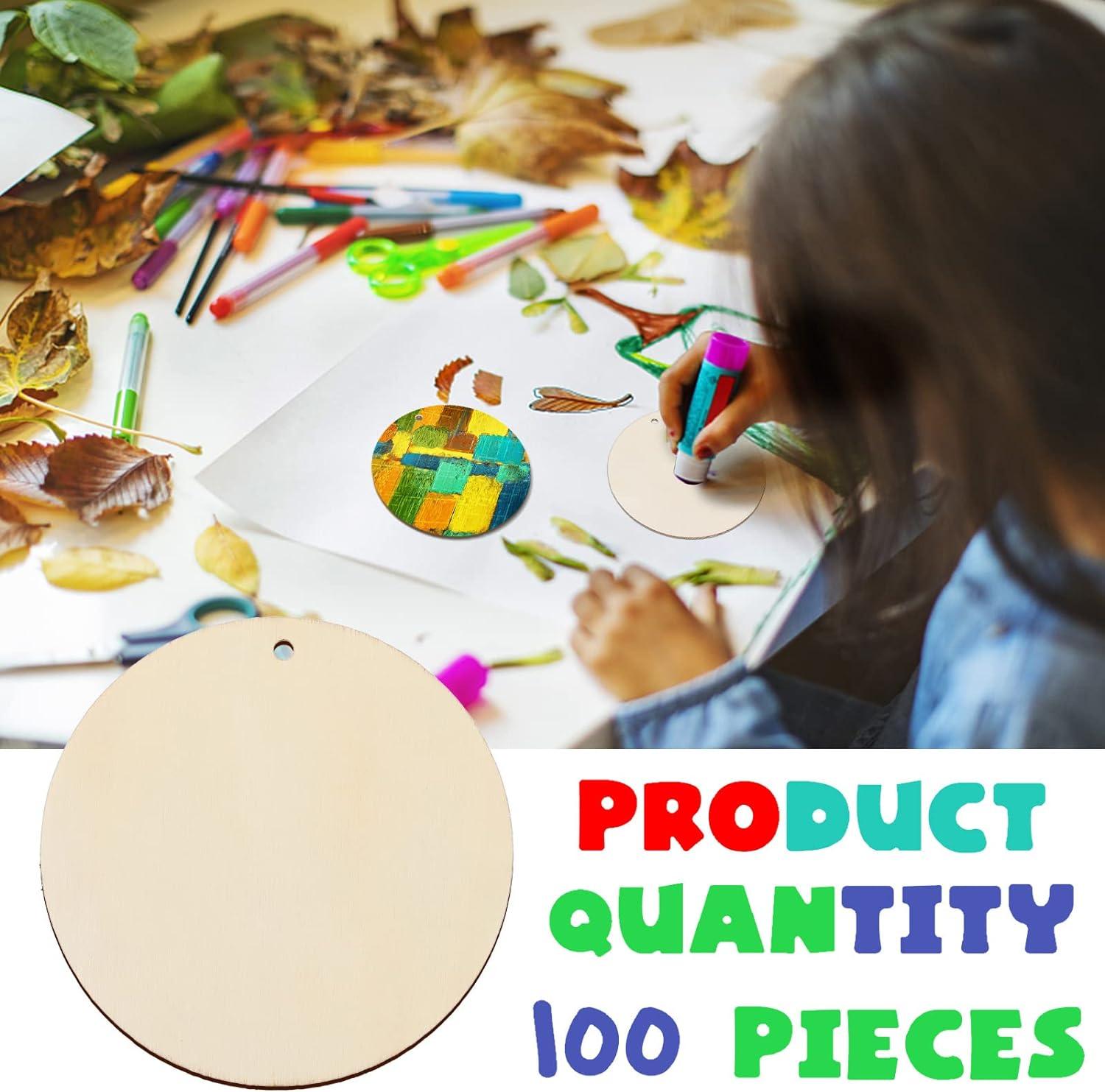 100 Pieces Unfinished Round Wooden Circles with Holes Round Wood Discs for Crafts Blank Natural Wood Circle Cutouts for DIY Crafts Party Birthday Christmas Decoration (2 Inch) - Haoser