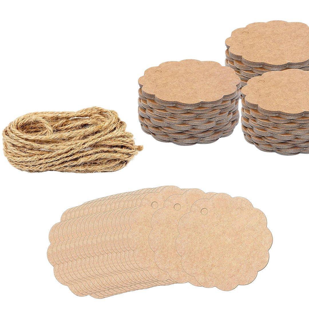 50pcs Circle Shaped Brown Kraft Paper Double-Sided Writable Handmade Tag with Natural Jute Twine for Gift & Thanksgiving Tag (6cmX6cm)_A1 - Haoser