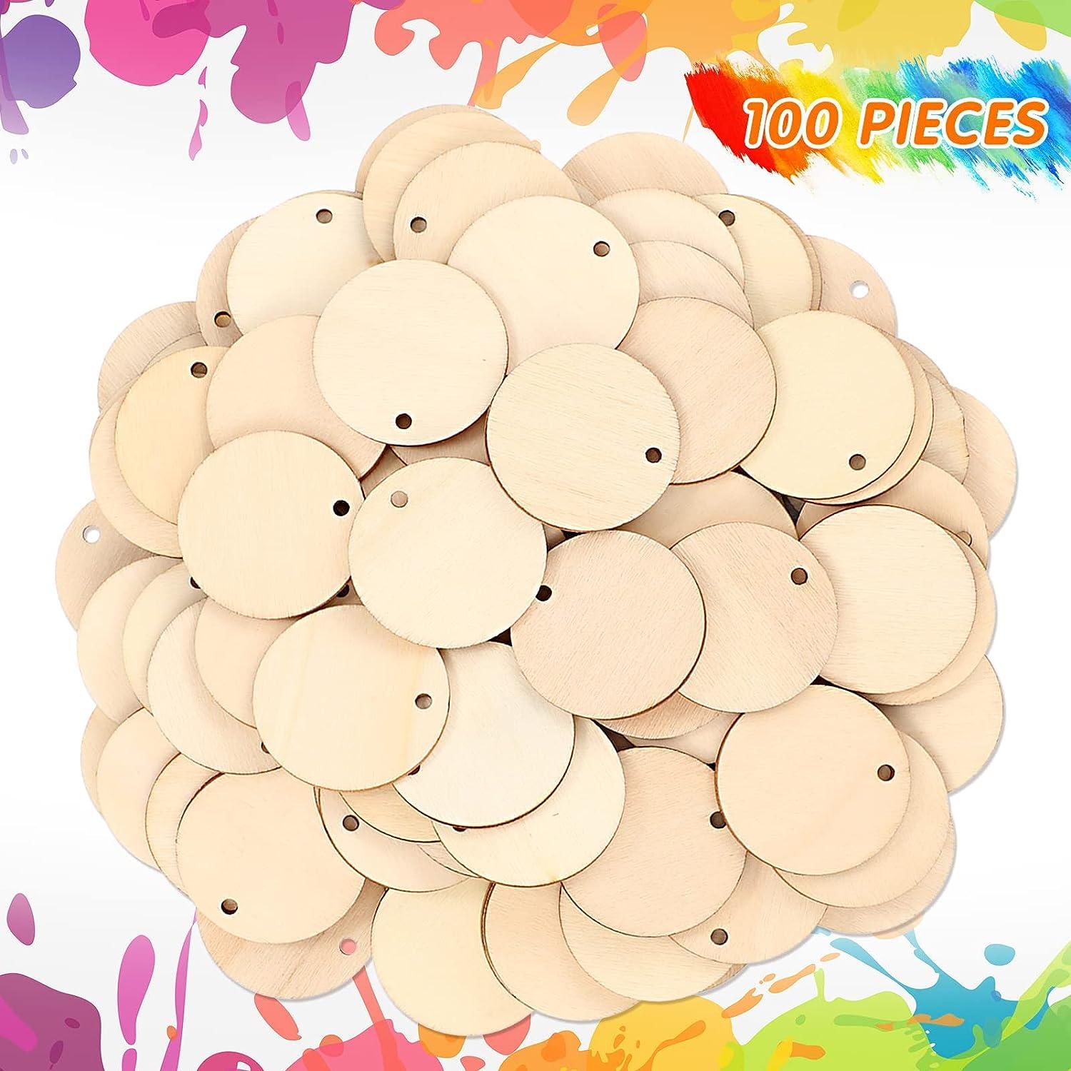 100 Pieces Unfinished Round Wooden Circles with Holes Round Wood Discs for Crafts Blank Natural Wood Circle Cutouts for DIY Crafts Party Birthday Christmas Decoration (2 Inch) - Haoser