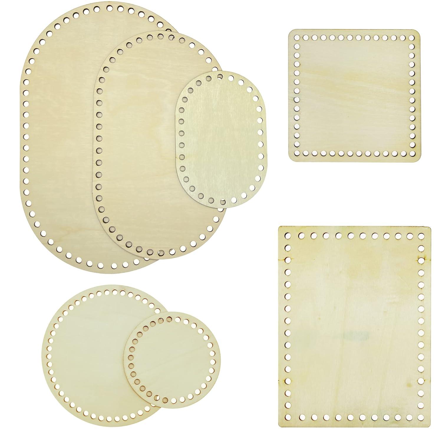 7 PCS Wooden Basket Bottom, 3 Shape Blank Crochet Knitting Basket Wood Base Shaper for DIY Basket Craft Weaving Making Supplies - Haoser