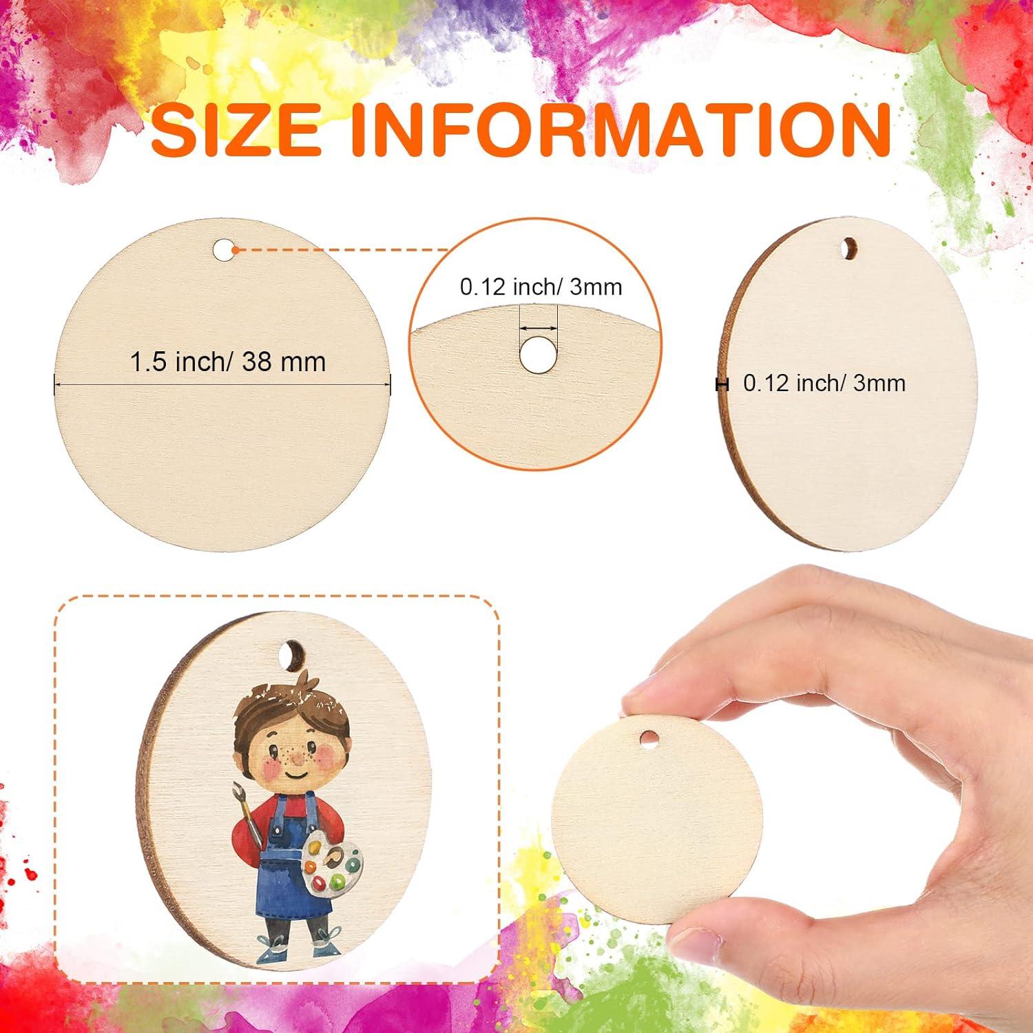 100 Pieces Unfinished Round Wooden Circles with Holes Round Wood Discs for Crafts Blank Natural Wood Circle Cutouts for DIY Crafts Party Birthday Christmas Decoration (2 Inch) - Haoser