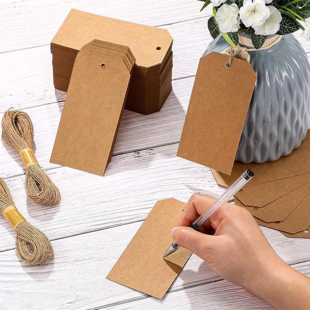 50pcs Circle Shaped Brown Kraft Paper Double-Sided Writable Handmade Tag with Natural Jute Twine for Gift & Thanksgiving Tag (6cmX6cm)_A1 - Haoser