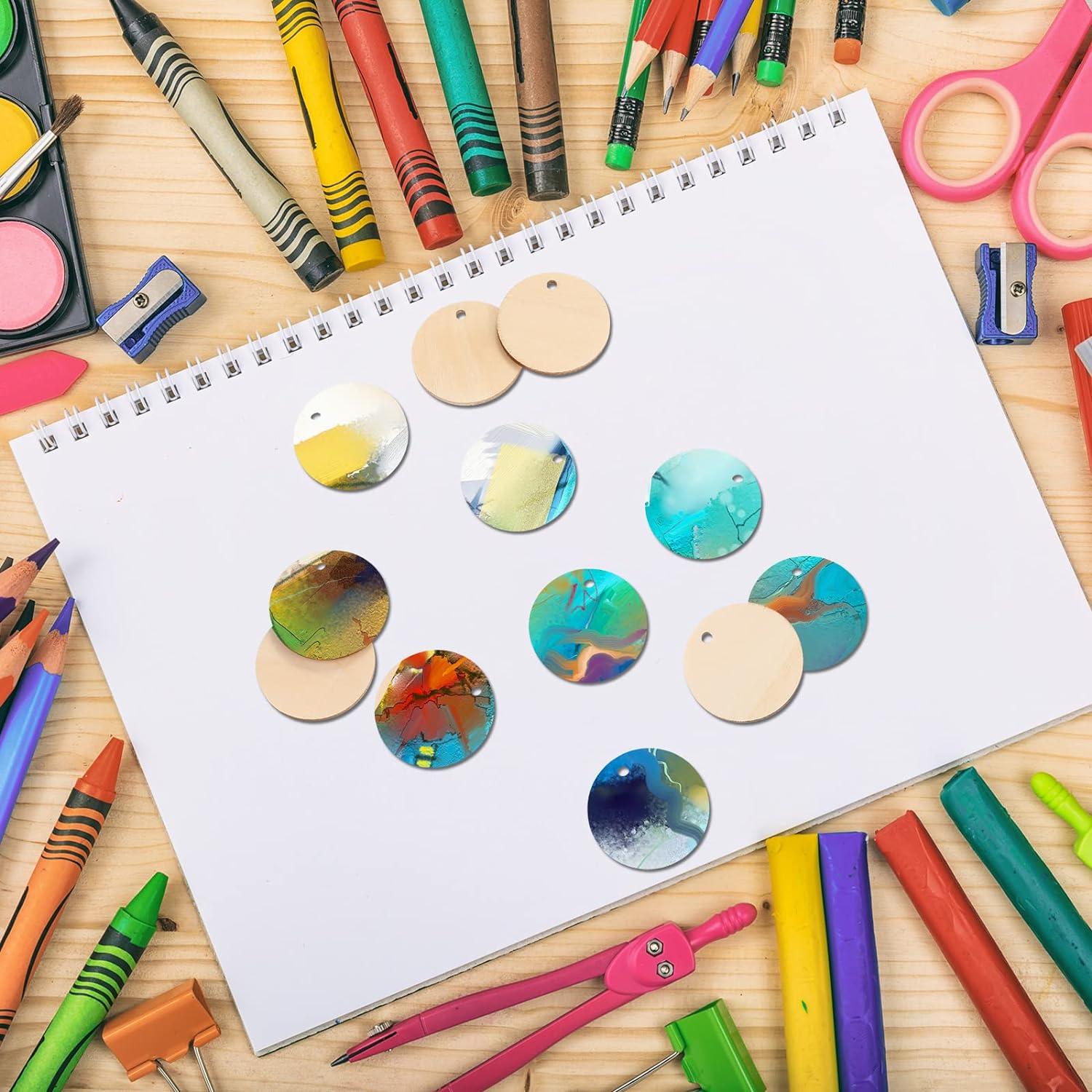 100 Pieces Unfinished Round Wooden Circles with Holes Round Wood Discs for Crafts Blank Natural Wood Circle Cutouts for DIY Crafts Party Birthday Christmas Decoration (2 Inch) - Haoser