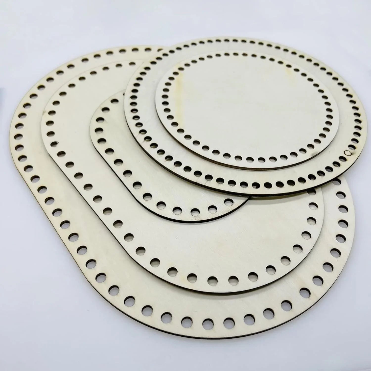 7 PCS Wooden Basket Bottom, 3 Shape Blank Crochet Knitting Basket Wood Base Shaper for DIY Basket Craft Weaving Making Supplies - Haoser