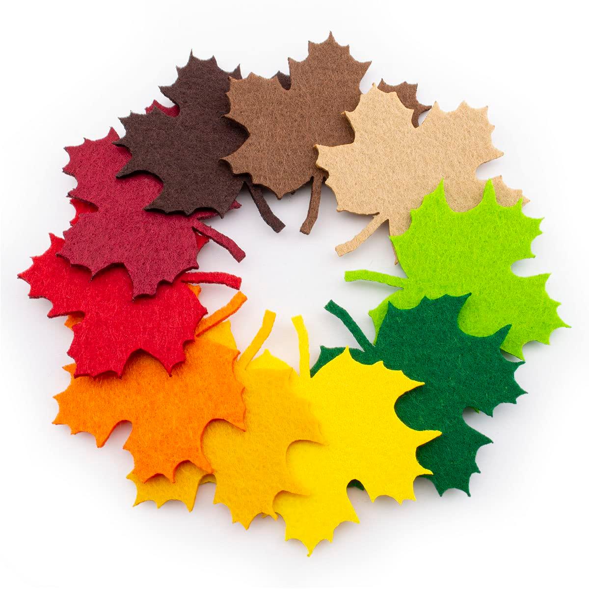 100 Felt Maple Leaves Laser Cutout Embellishment Green Brown Autumn Shades - Haoser
