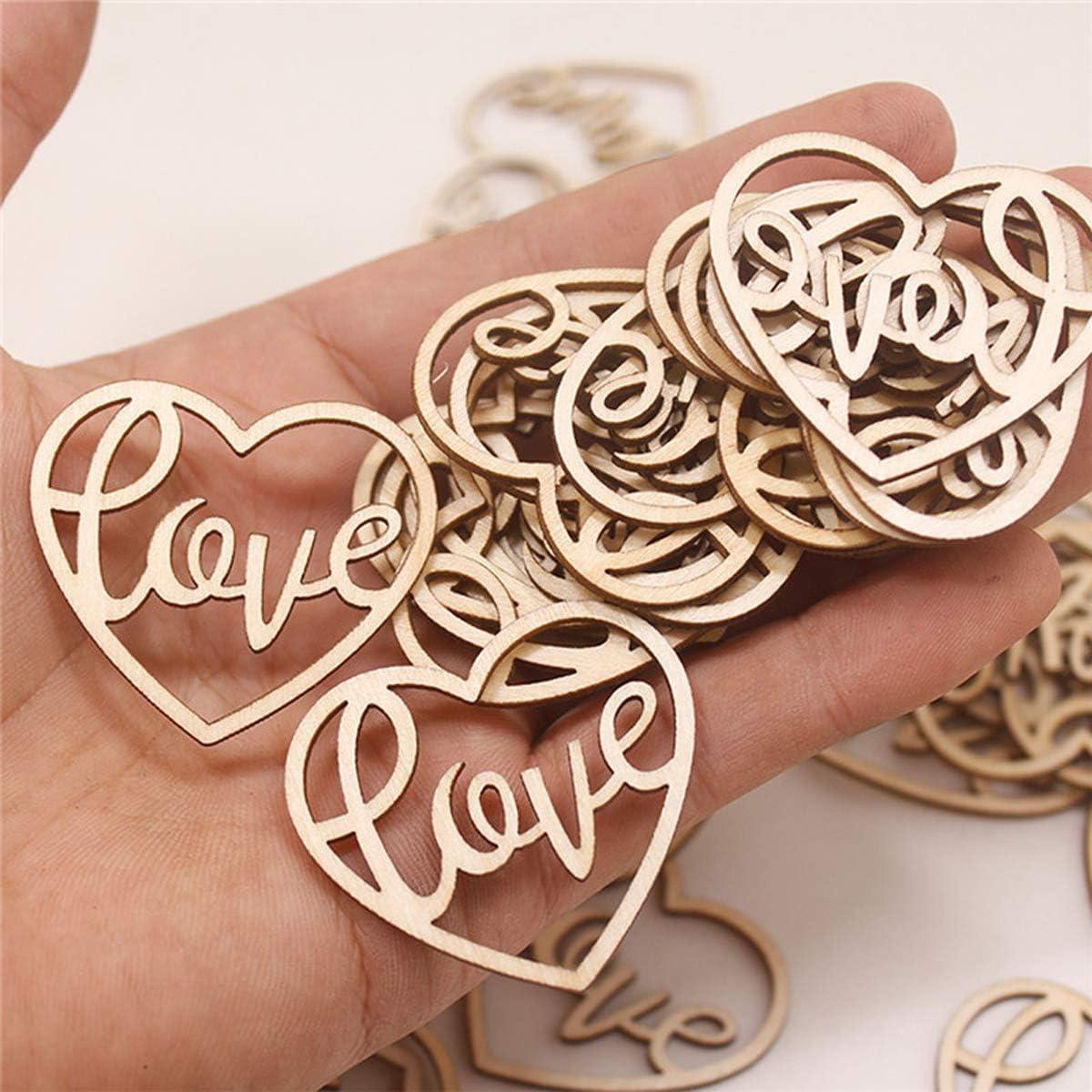 50PCS Wood Hearts Slices Wooden Discs Heart Shaped Embellishment for Wedding Decor Arts Crafts DIY Photo Album Decoration - Haoser