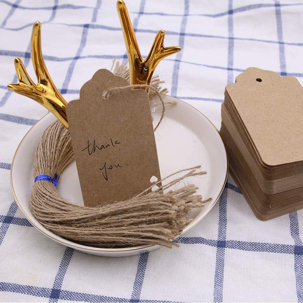 100pcs Premium Gift Tags, Double-Sided Available Kraft Paper Price Tags with 100 Root Natural Jute Twine, Craft Tags Labels Treats Tags for Wedding Christmas Day Thanksgiving tag-3 - Haoser