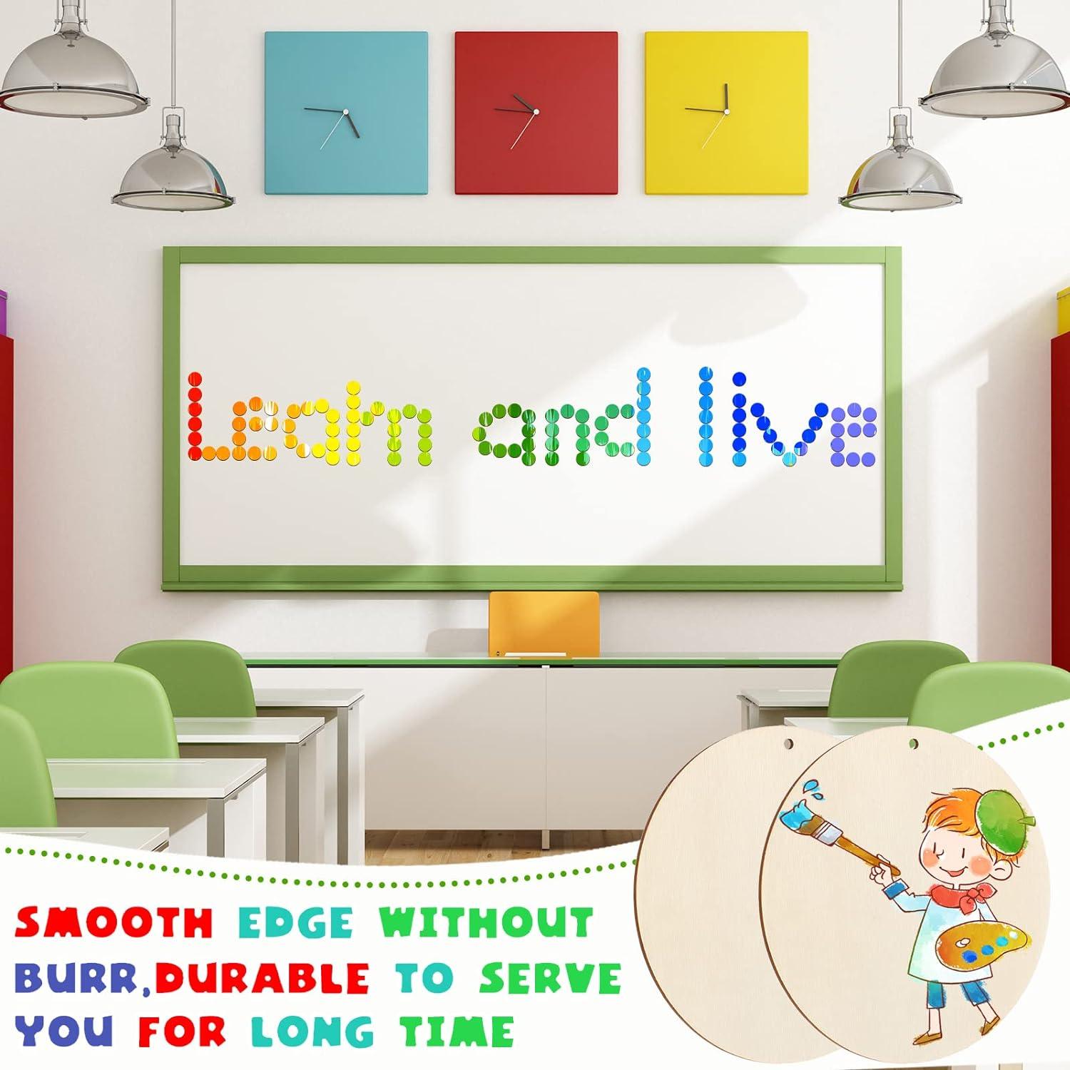 100 Pieces Unfinished Round Wooden Circles with Holes Round Wood Discs for Crafts Blank Natural Wood Circle Cutouts for DIY Crafts Party Birthday Christmas Decoration (2 Inch) - Haoser