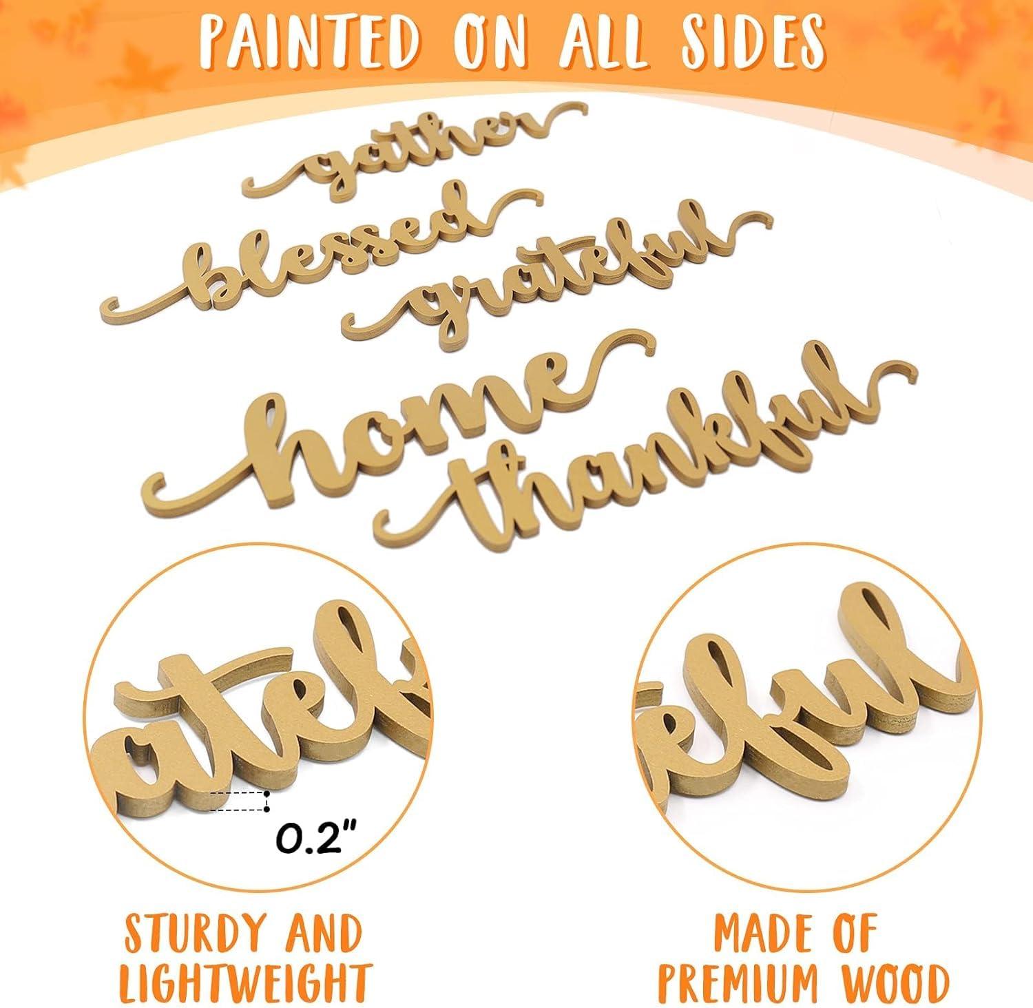 Haoser 5 PCS Thankful Grateful Blessed Gather Home Tablescape Words Laser Cut Wood Plate Letter Sign - Haoser