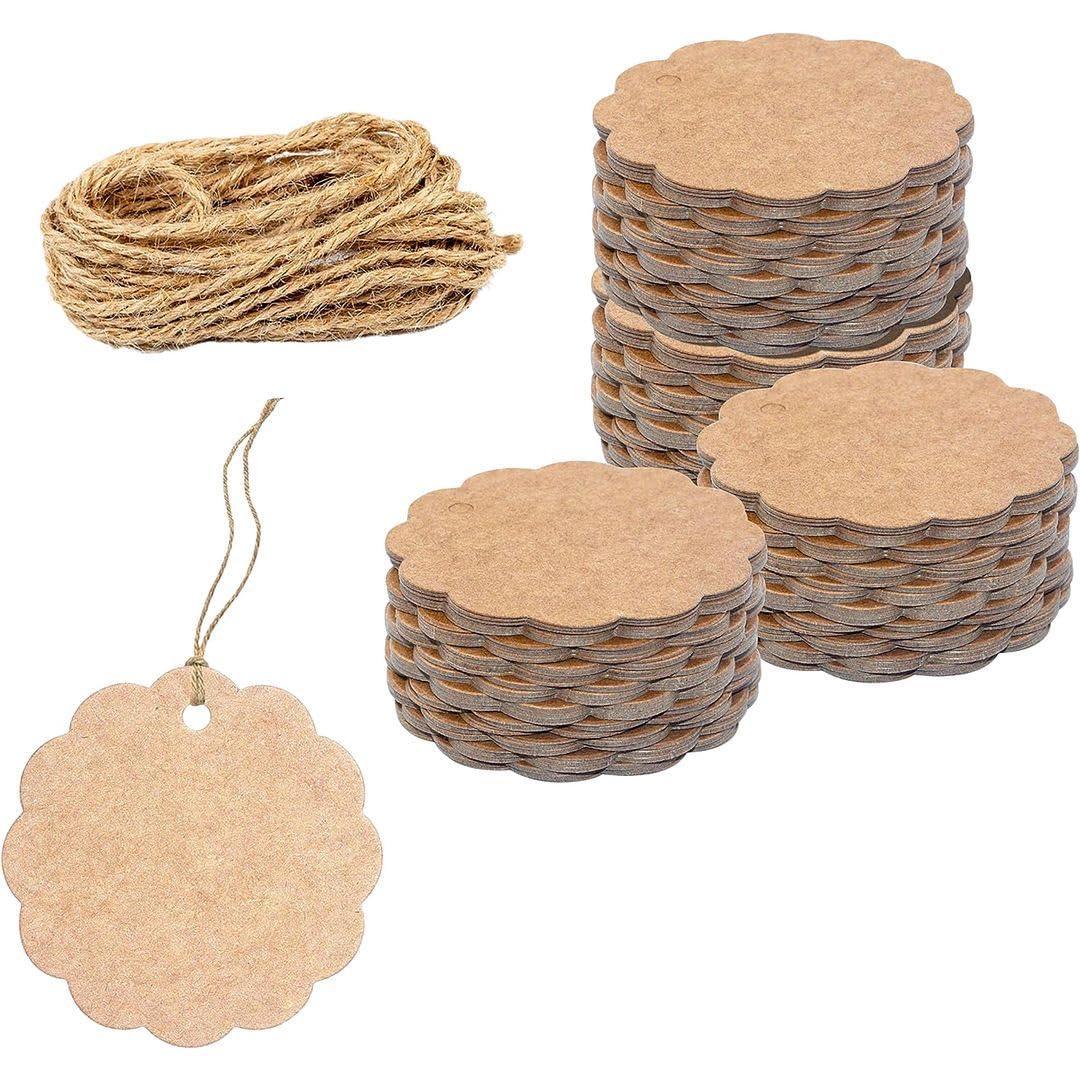 50pcs Circle Shaped Brown Kraft Paper Double-Sided Writable Handmade Tag with Natural Jute Twine for Gift & Thanksgiving Tag (6cmX6cm)_A1 - Haoser