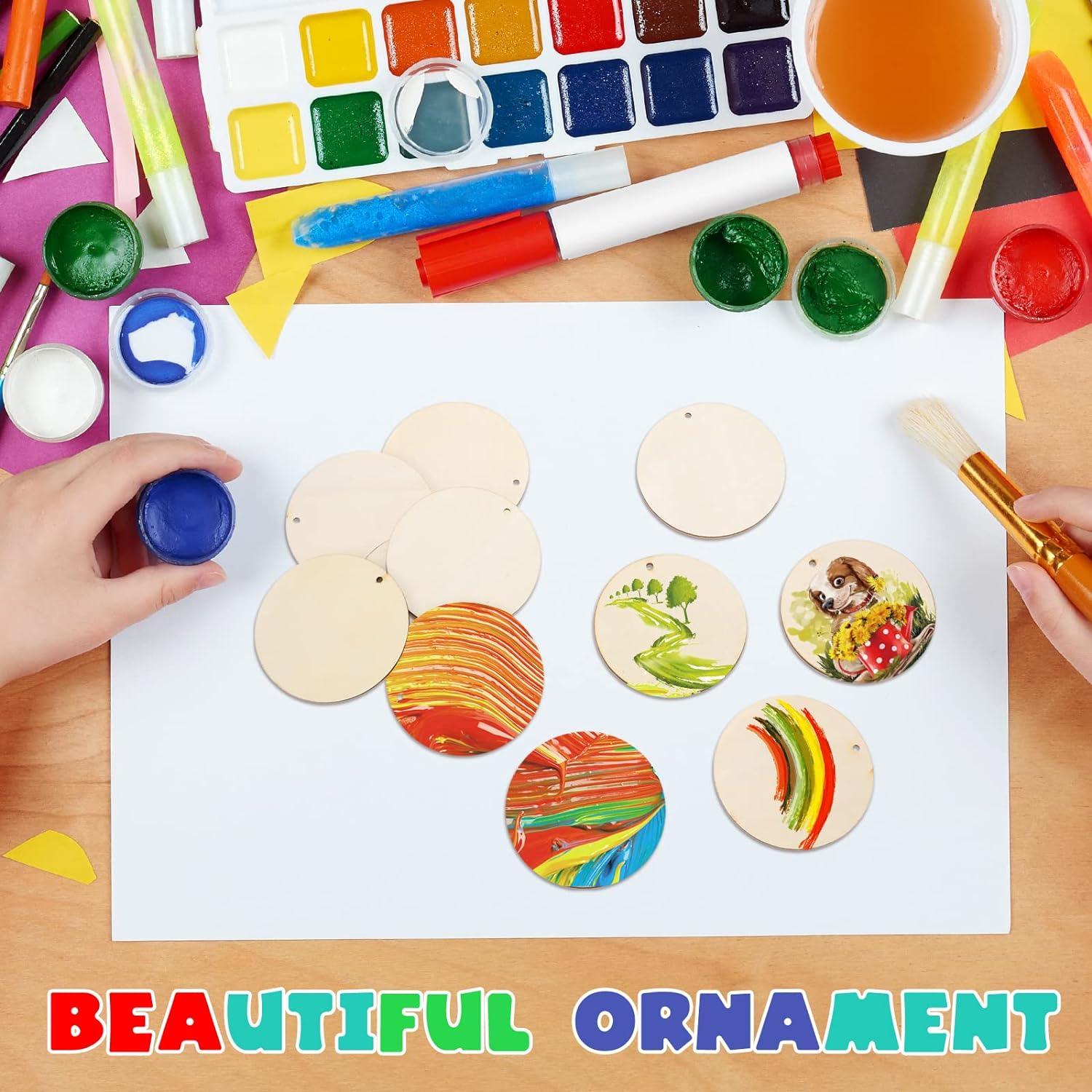 100 Pieces Unfinished Round Wooden Circles with Holes Round Wood Discs for Crafts Blank Natural Wood Circle Cutouts for DIY Crafts Party Birthday Christmas Decoration (2 Inch) - Haoser