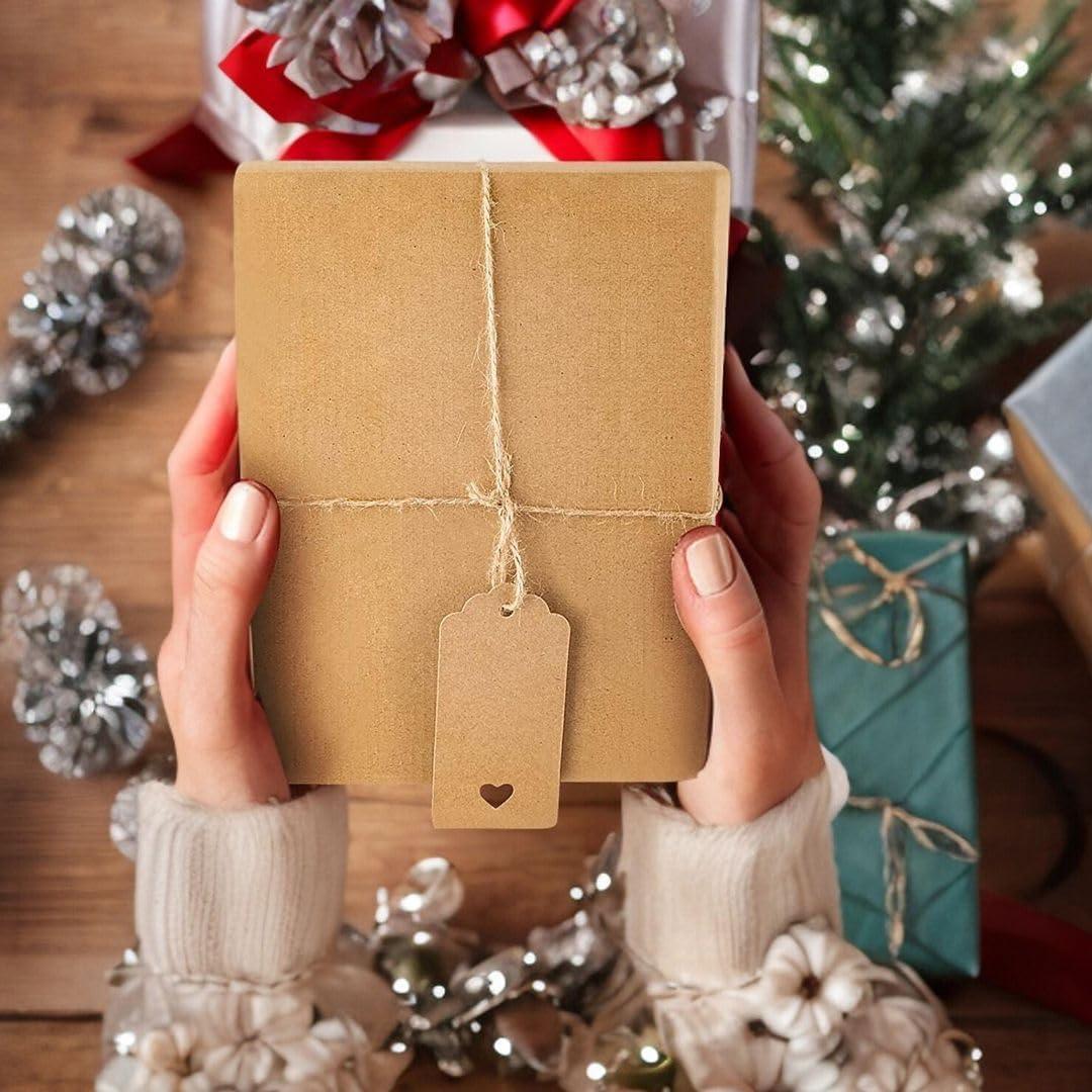 50pcs Circle Shaped Brown Kraft Paper Double-Sided Writable Handmade Tag with Natural Jute Twine for Gift & Thanksgiving Tag (6cmX6cm)_A1 - Haoser