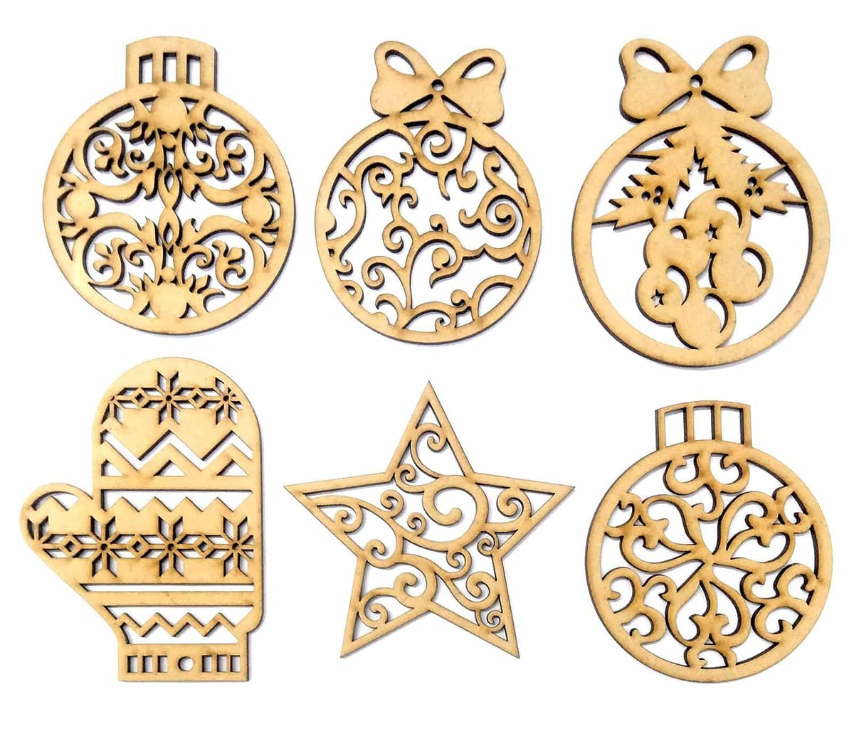 Haoser Wooden Christmas Tree Ornaments Cutout for Christmas Decoration Hanger Pack of 6, Wooden Christmas Decorations for Home - Haoser