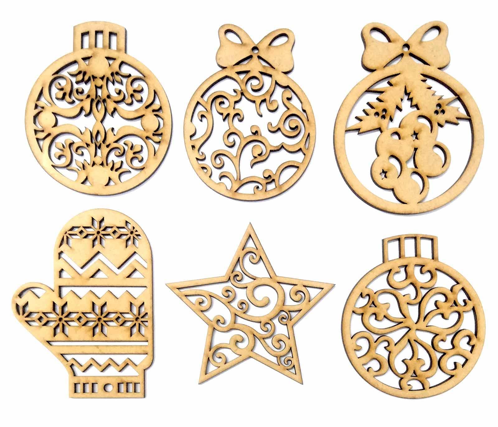 Haoser Wooden Christmas Tree Ornaments Cutout for Christmas Decoration Hanger Pack of 6, Wooden Christmas Decorations for Home - Haoser