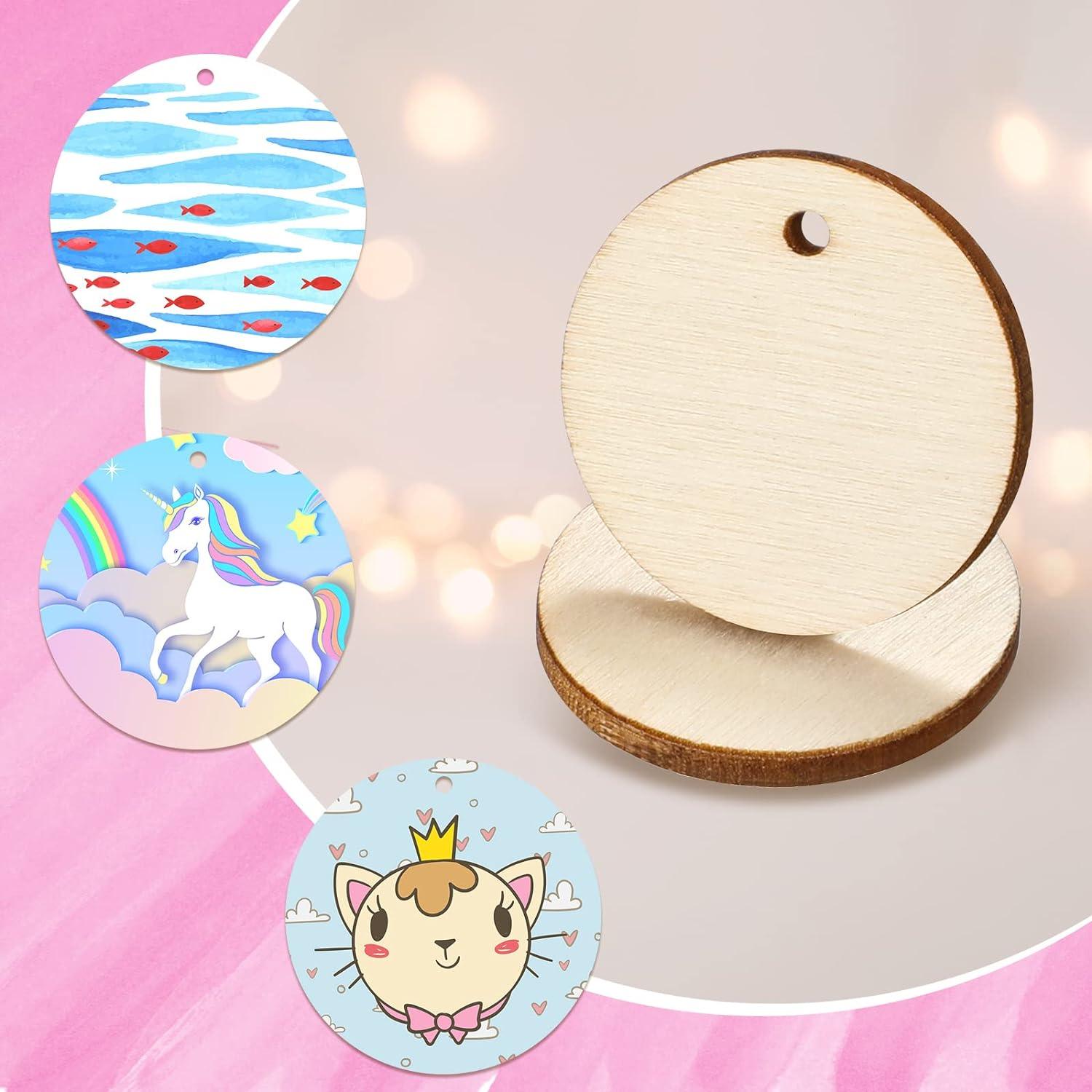 100 Pieces Unfinished Round Wooden Circles with Holes Round Wood Discs for Crafts Blank Natural Wood Circle Cutouts for DIY Crafts Party Birthday Christmas Decoration (2 Inch) - Haoser