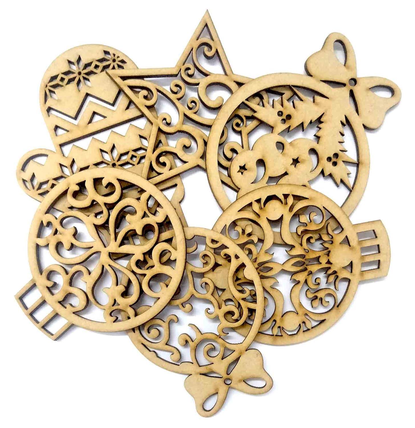 Haoser Wooden Christmas Tree Ornaments Cutout for Christmas Decoration Hanger Pack of 6, Wooden Christmas Decorations for Home - Haoser