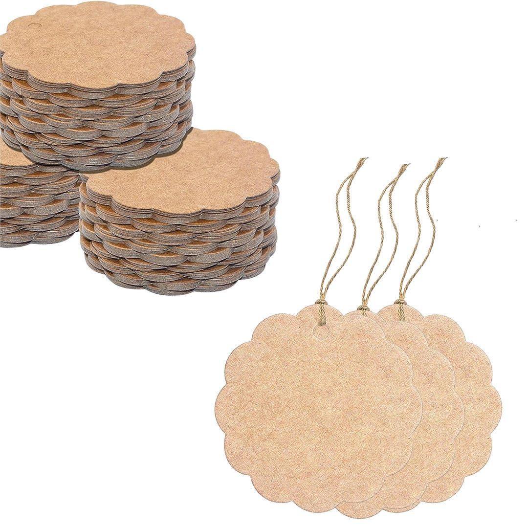 50pcs Circle Shaped Brown Kraft Paper Double-Sided Writable Handmade Tag with Natural Jute Twine for Gift & Thanksgiving Tag (6cmX6cm)_A1 - Haoser