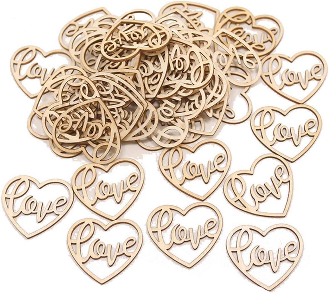 50PCS Wood Hearts Slices Wooden Discs Heart Shaped Embellishment for Wedding Decor Arts Crafts DIY Photo Album Decoration - Haoser