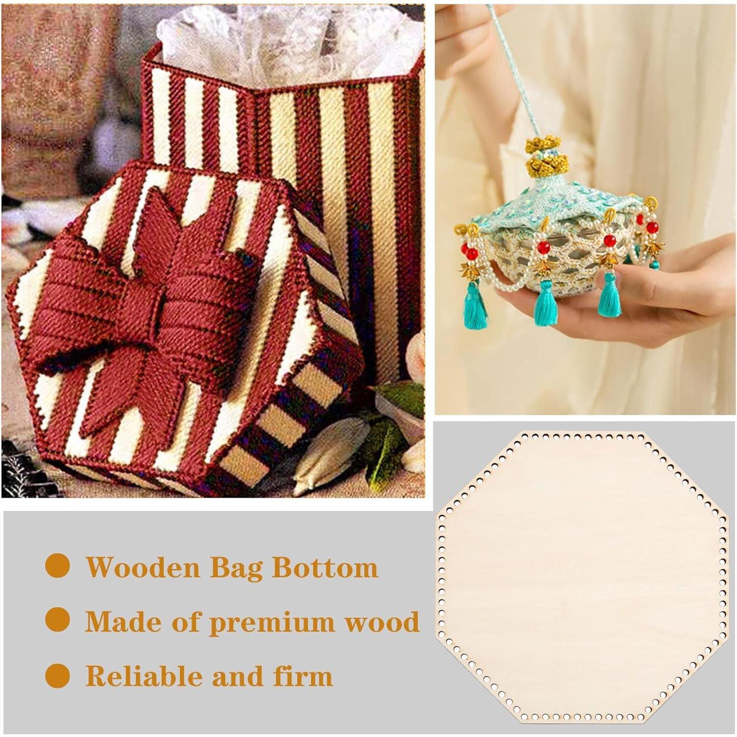 Haoser Hexagonal Wooden Basket Bottom Wooden Base Shape Blank Crochet Base for DIY Basket Craft Weaving Making Supplies, Unfinished Wooden Base Laser Cut with Hole (5 Pieces, 5 Sizes) - Haoser