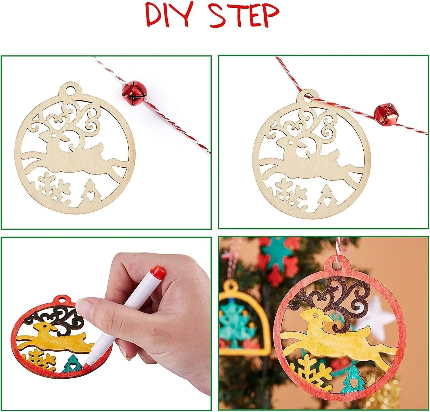 20pcs Unfinished Wooden Hanging Ornaments for Christmas Decorations,5 Styles DIY Wood Slices with Holes - Haoser