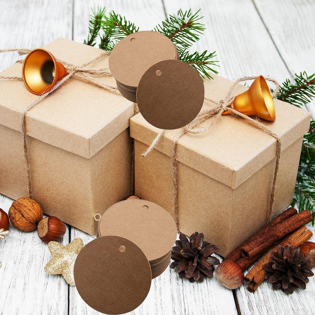 50pcs Circle Shaped Brown Kraft Paper Double-Sided Writable Handmade Tag with Natural Jute Twine for Gift & Thanksgiving Tag (6cmX6cm)_A1 - Haoser