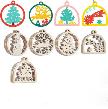 20pcs Unfinished Wooden Hanging Ornaments for Christmas Decorations,5 Styles DIY Wood Slices with Holes - Haoser