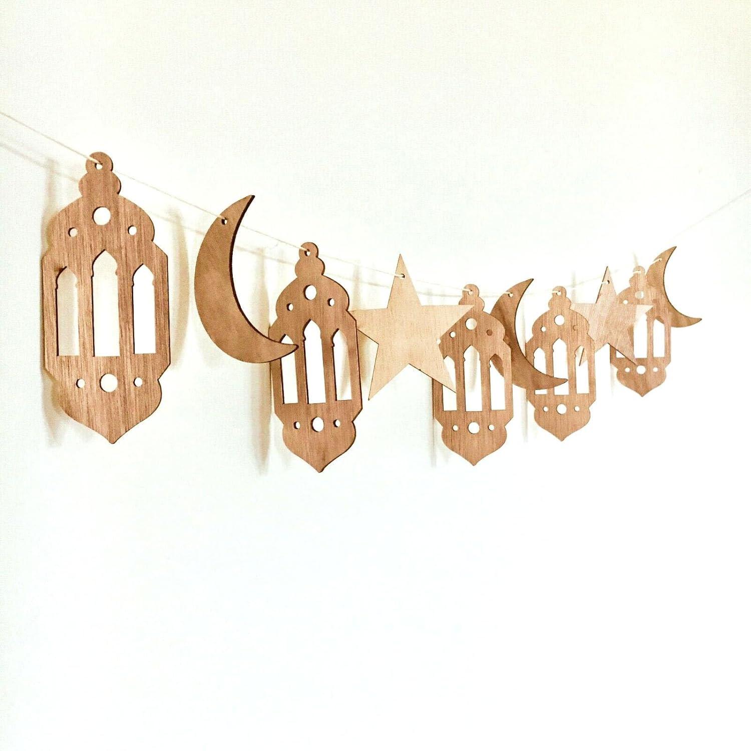 Haoser 10 Pcs Eid Mubarak Hanging Pendant Ramadan Crescent Pattern for DIY Crafts, Hanging Drop Ornament Banner for Home Party Gathering, Lesser Bairam, Festival Banner - Haoser