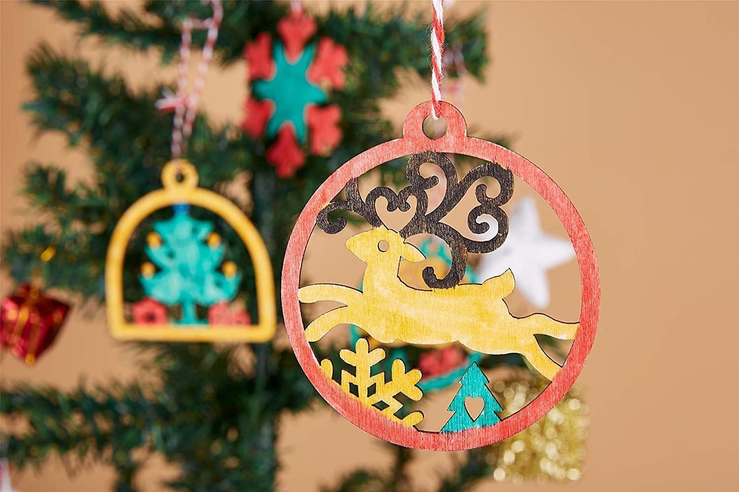 20pcs Unfinished Wooden Hanging Ornaments for Christmas Decorations,5 Styles DIY Wood Slices with Holes - Haoser