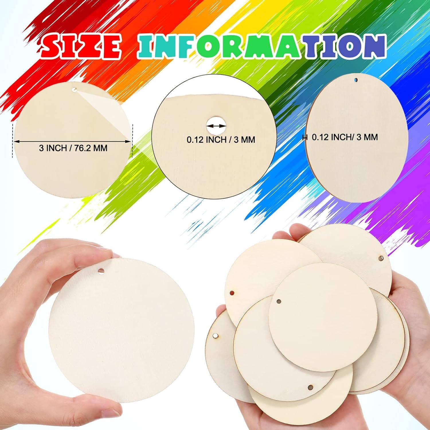 100 Pieces Unfinished Round Wooden Circles with Holes Round Wood Discs for Crafts Blank Natural Wood Circle Cutouts for DIY Crafts Party Birthday Christmas Decoration (2 Inch) - Haoser