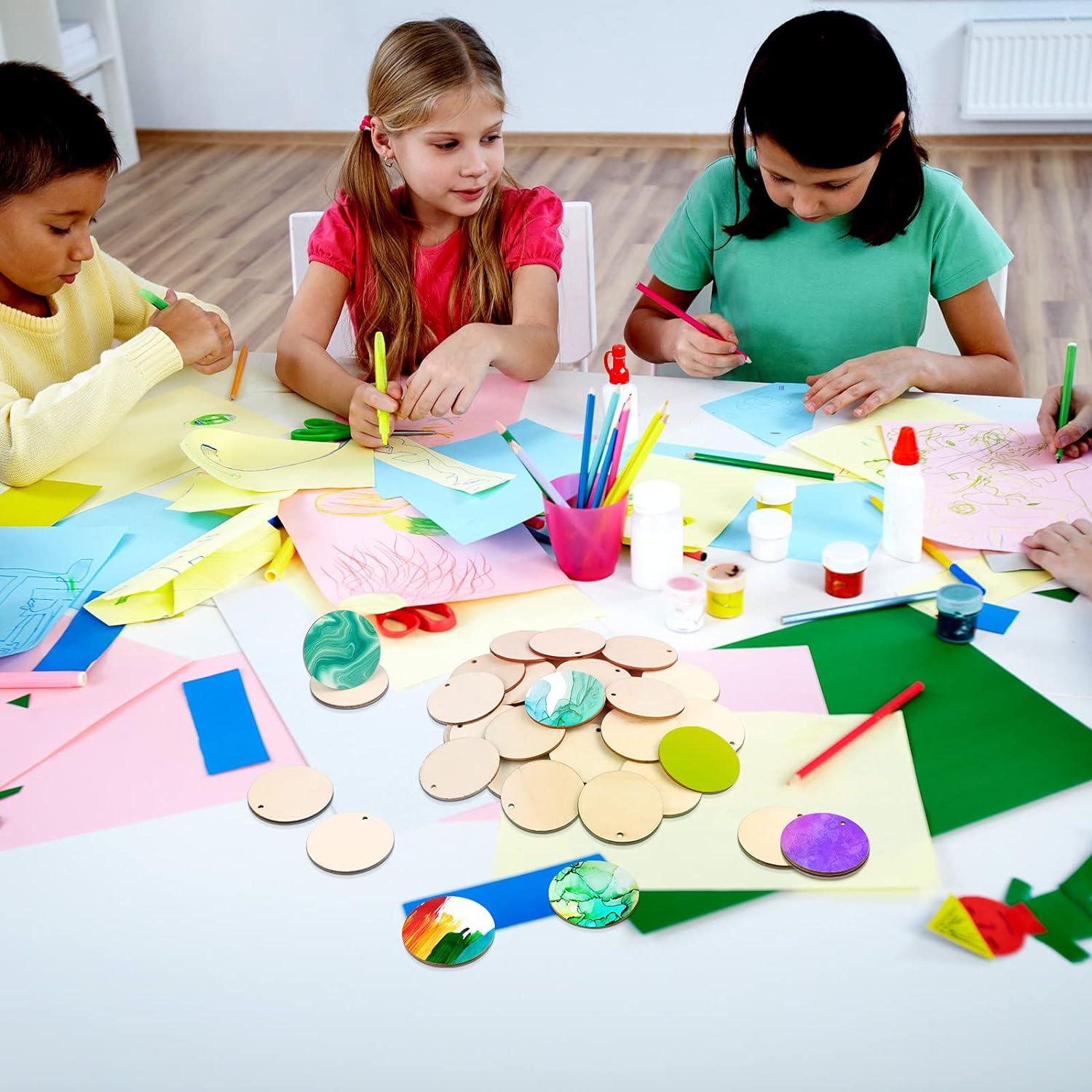 100 Pieces Unfinished Round Wooden Circles with Holes Round Wood Discs for Crafts Blank Natural Wood Circle Cutouts for DIY Crafts Party Birthday Christmas Decoration (2 Inch) - Haoser