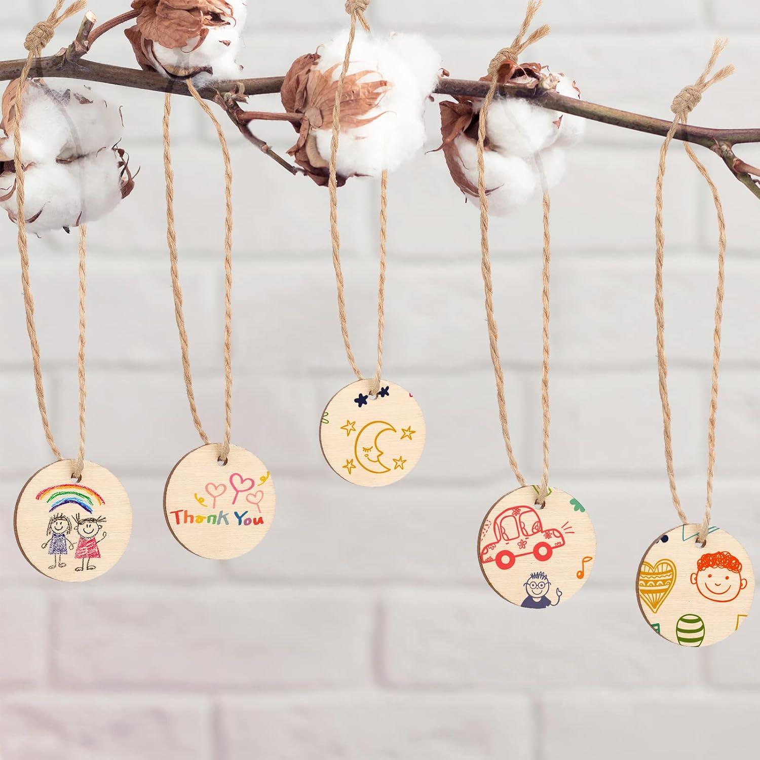 100 Pieces Unfinished Round Wooden Circles with Holes Round Wood Discs for Crafts Blank Natural Wood Circle Cutouts for DIY Crafts Party Birthday Christmas Decoration (2 Inch) - Haoser