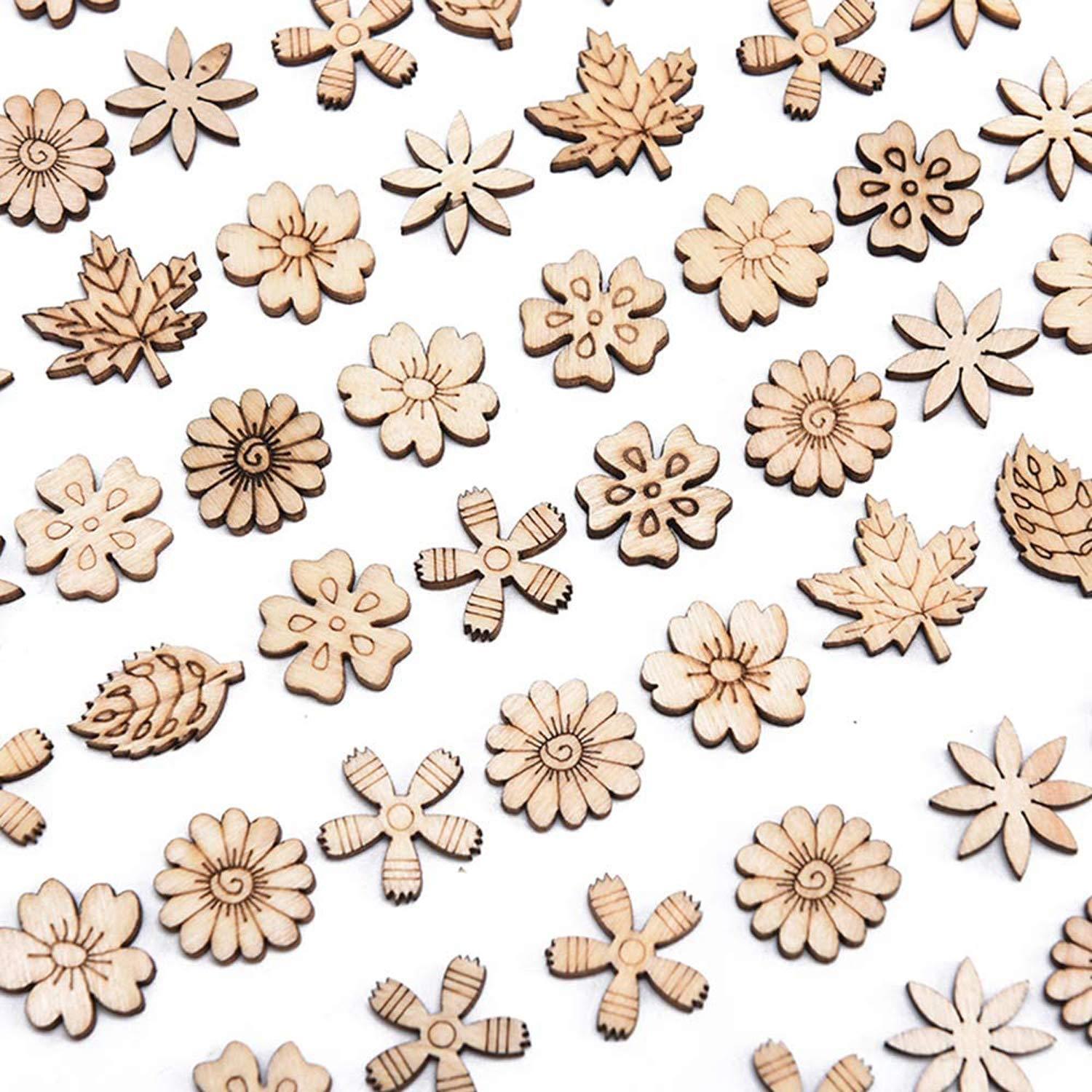 200-Piece Wooden Flower Leaf Embellishments - Haoser