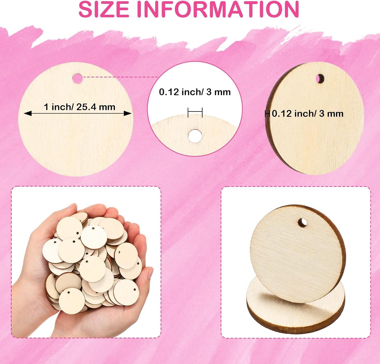 100 Pieces Unfinished Round Wooden Circles with Holes Round Wood Discs for Crafts Blank Natural Wood Circle Cutouts for DIY Crafts Party Birthday Christmas Decoration (2 Inch) - Haoser