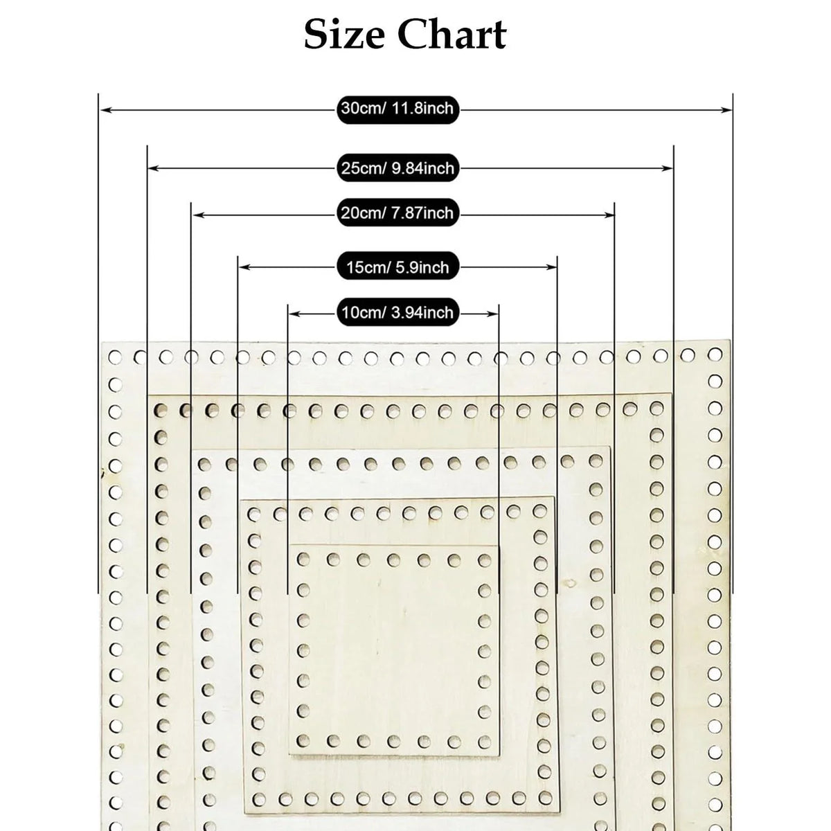 Haoser Square Wooden Basket Bottom Wooden Base Shape Blank Crochet Base for DIY Basket Craft Weaving Making Supplies, Unfinished Wooden Base Laser Cut with Hole (5 Pieces, 5 Sizes) - Haoser