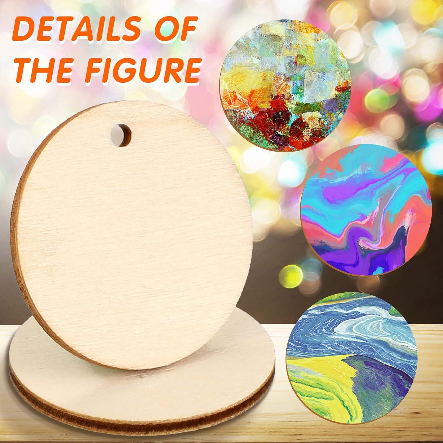 100 Pieces Unfinished Round Wooden Circles with Holes Round Wood Discs for Crafts Blank Natural Wood Circle Cutouts for DIY Crafts Party Birthday Christmas Decoration (2 Inch) - Haoser